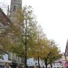 Unter wolkenverhangenem Himmel schlendern Besucher über den Nördlinger Herbstmarkt. 