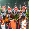 Die deutschen Biathletinnen (von links) Franziska Preuß, Franziska Hildebrand, Vanessa Hinz und Laura Dahlmeier werden das Staffelrennen in Kontiolahti bestreiten.