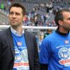 Mit dem Streit zwischen Hertha-Manager Michael Preetz (l) und Ex-Trainer Markus Babbel begann Herthas Absturz. Foto: Sören Stache dpa