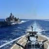 Griechische Kriegsschiffe nehmen an einer Militärübung im östlichen Mittelmeer teil.