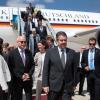 Sigmar Gabriel kommt am 24. April auf dem Flughafen in Tel Aviv an. Der deutsche Außenminister Gabriel besucht Israel, Jordanien und die Palästinensergebiete.