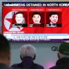 Ein Display im Hauptbahnhof von Seoul zeigt Fotos der drei in Nordkorea inhaftierten US-Bürger Kim Dong Chul, Tony Kim und Kim Hak Song (v.l.).