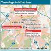 Karte von München mit Lage des Olympia-Einkaufszentrums, des Stachus und des Hauptbahnhofs. Format 90 x 90 mm, Grafik: D. Dytert, Redaktion: S. Tanke