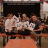 Musiker Sebastian Frisch (von links), Friedbergs Bürgermeister Roland Eichmann und Frank Eickenbusch alias DJ Tonic dürfen beim Songcontest auf dem Friedberger Volksfest 2019 die Punkte vergeben.