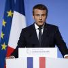 Präsident Emmanuel Macron spricht im Elyseepalast in Paris zu französischen Botschaftern.