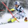 Fritz Dopfer führt nach dem ersten Slalomlauf in Adelboden.