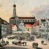1808 war der Kornmarkt auf den "Maximiliansplatz" vor den Ulrichskirchen verlegt worden. Künstler dokumentierten den von Bauten "befreiten" Augsburger Boulevard.