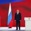 Wladimir Putin, Präsident von Russland, hört die Nationalhymne nach seiner jährlichen Rede an die Nation.