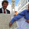 Sie sind in den kommenden Wochen in Augsburg unterwegs – zu Fuß und in der Luft: Sven Bollmann (links) und Thomas Greve aktualisieren den Stadtplan des Verlags. Es kommt immer wieder zu Zwischenfällen, weil die beiden Anwohnern oft verdächtig vorkommen. 