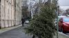 Ein Weihnachtsbaum ist auf einem Fußgängerweg in Kreuzberg abgestellt.