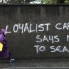 Ein Graffiti in Belfast fordert: "Nein zur Seegrenze". Es geht um die problemlose Reise und Transporte zwischen Nordirland und dem Rest des Vereinigten Königreichs.