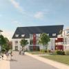 So sollen die Mehrfamilienhäuser in Horgauergreut einmal aussehen. Das Bild zeigt den zukünftigen Blick von der Greuter Straße Richtung Westen auf die Häuser 1 bis 3. (Animation)