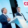 Kanzlerkandidat Armin Laschet (links) und CSU-Chef Markus Söder stellen das Programm von CDU und CSU vor.