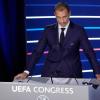 Aleksander Ceferin, Präsident der UEFA, hält seine Rede während des 48. UEFA-Kongresses.