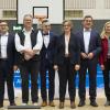 Sieben Bürgermeisterkandidaten und ein Moderator (von links) bei der Podiumsdiskussion in Dießen: Hannelore Baur, Florian Zarbo, Volker Bippus,  Dominic Wimmer (Landsberger Tagblatt), Marianne Scharr, Roland Kratzer, Sandra Perzul sowie Gabriele Übler.