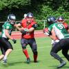 Die Königsbrunn Ants (rote Trikots) erwarten am Sonntag die Rosenheim Rebels zum Landesliga-Spitzenspiel. 	