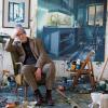 Sven Kroner in seinem Atelier in Düsseldorf: Im Hintergrund ist eine Arbeit aus seiner aktuellen Serie zu sehen; Atelierbilder nennt er sie. 