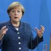 Bundeskanzlerin Angela Merkel während einer Pressekonferenz in Berlin Fragen.