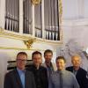 Vertreter des Lions Clubs freuten sich mit Wallfahrtsdirektor und Organist in Herrgottsruh: (von links) Martin Kleiner, Pater Sascha-Philipp Geißler, Johannes Bauer, Willi Weißgerber, Organist Roland Plomer. 	