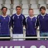 Die Kommandobrücke des TSV Dinkelscherben samt den Neuzugängen: Co-Trainer Albert Erlenbaur, Cosmin Uilacan (TSV Ustersbach), Daniel Walter, Julian Kugelbrey, Dominik Mayrock (alle eigene U19), Trainer Michael Finkel. 
