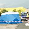 Spanische Polizisten sichern den Fundort der Leiche von Tramperin Sophia Lösche nahe der Autobahn bei Asparrena.