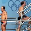 Die beiden deutschen Wasserspringer Heiko Meyer (l) und Jan Hempel bei den Olympischen Spielen.