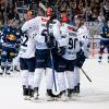 Jubel bei den Panthern: Der ERC Ingolstadt gewann in der Neuauflage des Vorjahresfinales beim deutschen Meister Red Bull München mit 5:3. Foto: IMAGO/Eibner-Pressefoto/Heike Feiner