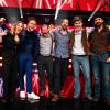 Von links: Moderatorin Jeannine Michaelsen, Star Olly Murs und die Musiker von John Garner: Stefan Krause, Chris Sauer, Nick Herrmann Klavier und Schlagzeug  und Carlo Gruber Bass.