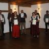 Ehrungen im Schützengau Krumbach mit (von links) Gauschützenmeister Helmut Konrad, Michaela Kreuzer, Elmar Schrötter, Torsten Kühl, Marion Fendt, Gerhard Drutschmann, Annekathrin Zielinski, Raimund Ditz, Peter Smetana, 2. Gauschützenmeister Franz Bonk und Stefan Hiller.  	