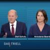 Am Sonntag, 12. September debattierten SPD-Kanzlerkandidat Olaf Scholz, Grünen-Kanzlerkandidatin Annalena Baerbock und Unionskanzlerkandidat Armin Laschet im zweiten TV-Triell bei ARD und ZDF.