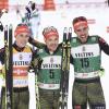 Eric Frenzel (l), Fabian Rießle (M) und Johannes Rydzek haben beim Rennen in Chaux-Neuve die ersten drei Plätze belegt.