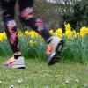 Beim Laufen sind vor allem die Schuhe wichtig, denn sie können den Aufprall abfedern. Im Frühling, wenn es trocken ist, spricht nichts dagegen, auf Feinschotter oder Graswegen zu laufen.  	