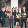 Preisträger, Laudatoren und Preisstifter im Gallussaal von Heilig Kreuz (von links): Gerd Horseling, Landrat Stefan Rößle, Dr. Ralf Krohn, Martin Gropp, Monika Mayer, Gisela Bosch, Oberbürgermeister Armin Neudert, Claus R. Mayer, Marlies Streitwieser, Prof. Dr. Fritz Scherer, Karl-Heinz Schmidt und Jürgen Leo. Fotos (5): Bissinger