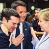 In der Klemme: Griechenlands Premier Alexis Tsipras (links), Italiens Regierungschef Matteo Renzi und Kanzlerin Angela Merkel. 