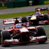An Fernando Alonso kommt Sebastian Vettel beim Auftaktrennen in Australien nicht vorbei. Unter anderem, weil die Reifen des Weltmeisters sehr schnell abbauten.