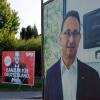 Wahlplakate zur Bundestagswahl in Donauwörth:  Ulrich Lange CSU und im Hintergrund ein Großplakat von Kanzlerkandidat der SPD, Olaf Scholz.