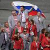 Andrei Fomochkin, Teil der weisrussischen Paralympics-Delegation, trug bei der Eröffnungsfeier eine russische Flagge.