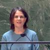 Der Screenshot aus einem UN-Video zeigt Außenministerin Annalena Baerbock, die vor der UN-Vollversammlung spricht. 