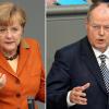 In einer Umfrage haben 44 Prozent Steinbrück als witzig beurteilt, nur 32 Prozent sagten das von Merkel. Foto: Wolfgang Kumm dpa