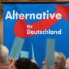 Auf einem AfD-Parteitag hängt ein Plakat mit dem Schriftzug «Alternative für Deutschland».