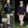 First Lady Melania Trump trägt High Heels, als sie im Katastrophengebiet ankommt. Bei ihrer Rückkehr am selben Abend (r) trägt sie weiße Turnschuhe.
