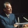 Der ehemalige Bundeskanzler Willy Brandt (SPD) bei seiner ersten Rede vor der UN-Vollversammlung im September 1973.