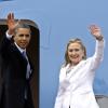 Barack Obama und Hillary Clinton zusammen vor der Air Force One.