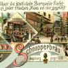Die bunte Postkarte von 1897 überliefert die Brauerei-Gaststätte Schnapperbräu, Karolinenstraße 8.