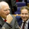 Finanzminister Wolfgang Schäuble nimmt zum letzten Mal an einem Treffen der Finanzminister der Eurogruppe teil. Neben ihm der niederländische Finanzminister Jeroen Dijsselbloem.