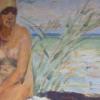 Eine Badende, nackt auf einem Steg am Ammersee. In seinen Werken hatte der Maler Adolf Münzer auch das Leben in seiner nächsten Umgebung zum Thema. Das auf Holz gemalte Werk entstand 1933. 