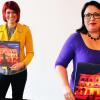 Bürgermeisterin Katja Müller (links) und Verwaltungsmitarbeiterin Natalie Imgrunt freuen sich über den neuen Fotokalender. 	
