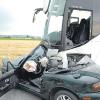 Tödliche Verletzungen erlitt die 46-jährige Fahrerin dieses Pkw, die am Donnerstagabend auf der Umgehung Bachhagel ins Schleudern geraten und gegen einen Reisebus geprallt war. 