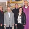 Bei der Verabschiedung: (von links) Günther Pfefferer, Horst Schweidler, Otto Mergel, Marianne Striegl und Pfarrer Manfred Rauch.  	