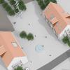 Eine dreidimensionale Animation von der geplanten „Neuen Mitte“ in Buchdorf: links das künftige Rathaus, rechts ein Gebäude mit Bank, Apotheke und Arztpraxis.